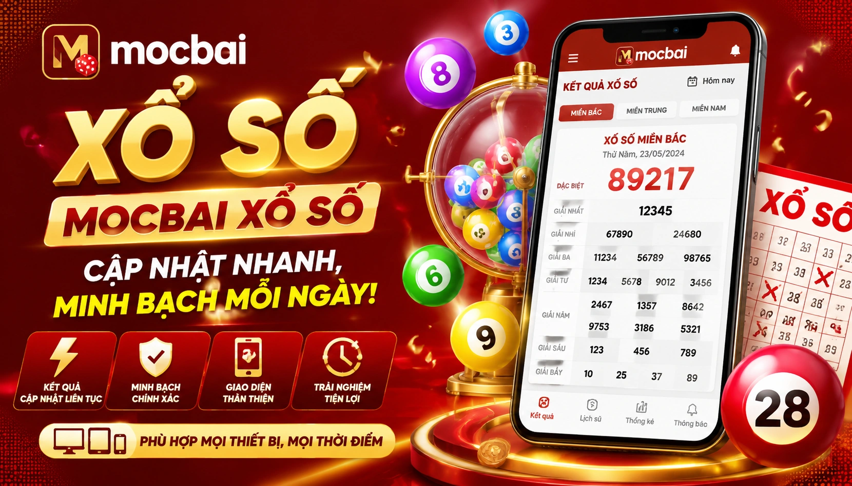 MocBai Xổ Số giao diện tra kết quả và jackpot hôm nay